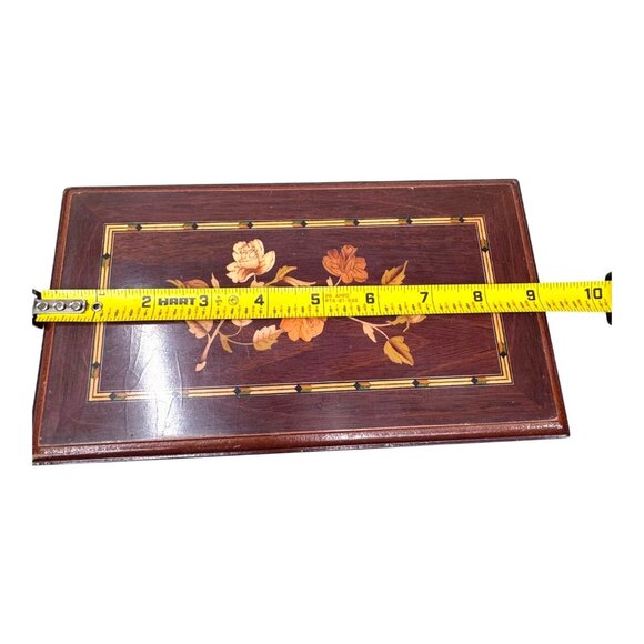 Exquisite Mahogany Wooden Jewelry Box Floral Marquetry Inlay & Mirror Interior - Picture 6 of 11